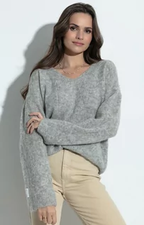 Swetry damskie - Sweter z dekoltem V z wełny alpaki w kolorze szarym F1395, Kolor szary, Rozmiar L/XL, Fobya - Primodo.com - grafika 1