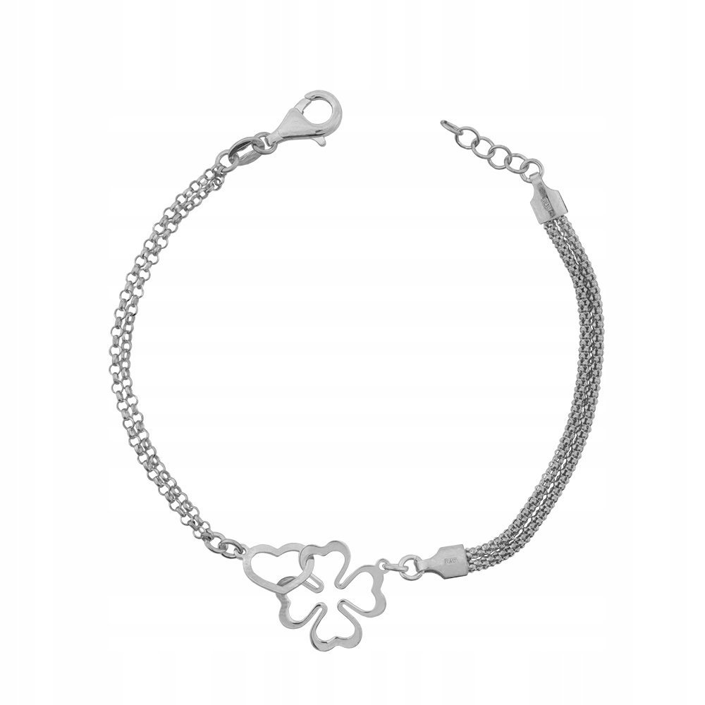 Bransoletka Srebrna Rodowana Serce Koniczynka Miłość Szczęście