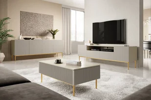 Szafka RTV Nicole 200 cm z wnęką - kaszmir / złote nóżki - Szafki RTV - miniaturka - grafika 3