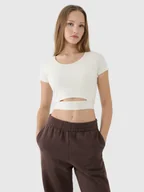Koszulki i topy damskie - 4F T-shirt crop top gładki damski - biały S - miniaturka - grafika 1