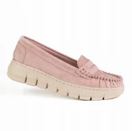 Mokasyny damskie - Mokasyny damskie skóra GOODIN GD-FL26003 zamsz platforma wygodne róż 40 - miniaturka - grafika 1