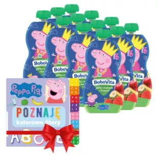 BoboVita Świnka Peppa Mus jabłko i truskawki z bananem po 6 miesiącu + Książeczka GRATIS Zestaw 12 x 100 g - Desery dla dzieci - miniaturka - grafika 1