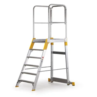 ALVE Aluminiowy pomost, drabina z platformą, jednostronna FORTE, 6 szczebli, wysokość 1,26 m 558037 - Drabiny - miniaturka - grafika 1
