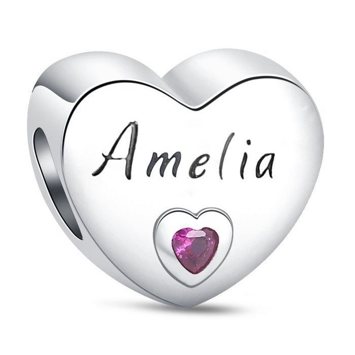 Zawieszka SREBRO 925 Charms koralik Imię Amelia Serce