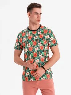 Męski t-shirt bawełniany w kwiatowy wzór full print czarny V2 OM-TSFP-0249 XL - Koszulki męskie - miniaturka - grafika 1