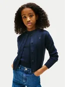 Swetry damskie - Tommy Hilfiger Kardigan Pointelle KG0KG08677 Granatowy Regular Fit - miniaturka - grafika 1