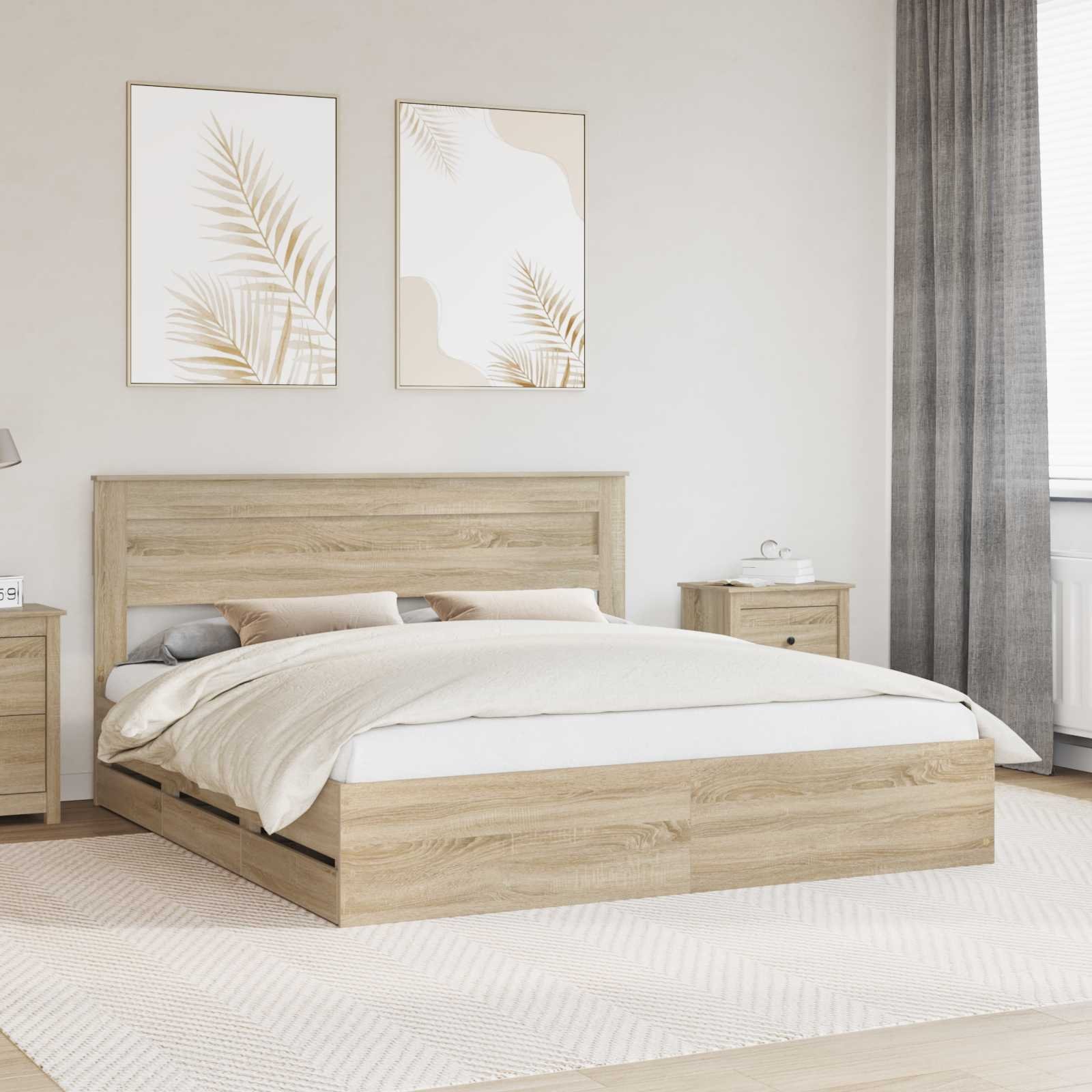 vidaXL Ramka łóżka Dąb Sonoma 200 x 200 cm Drewno inżynieryjne