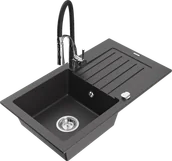 Zlewozmywaki z baterią - Mexen Pablo zlewozmywak granitowy 1-komorowy z ociekaczem i baterią kuchenną Aster, czarny nakrapiany - 6510-76-73450-07 - miniaturka - grafika 1