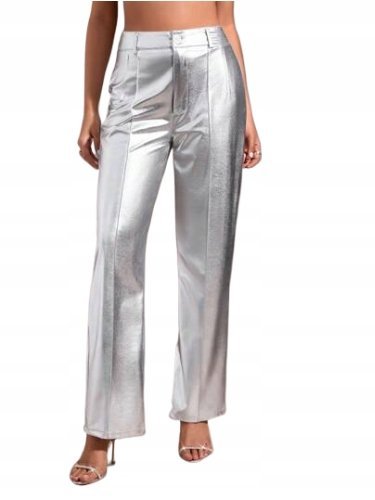 SHEIN SPODNIE ELEGANCKIE PROSTE SREBRNE M ŁMO