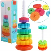 Zabawki interaktywne dla dzieci - Wieża Hanoi Tęczowa Piramida Koła Zębate Spirala do Układania - miniaturka - grafika 1