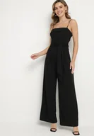 Kombinezony - Czarny Kombinezon Ozdobiony Paskiem z Szerokimi Nogawkami Deolise - miniaturka - grafika 1