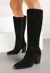 Czarne Kozaki na Obcasie ze Skóry Naturalnej Reanoria - Kozaki damskie - miniaturka - grafika 1