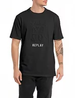 Koszulki męskie - Replay koszulka męska regular fit, 098 BLACK, M - miniaturka - grafika 1