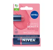Balsamy do ust - NIVEA CARING BEAUTY PIELĘGNUJACA POMADKA DO UST I POLICZKÓW 3W1 ROSE 4,8G - miniaturka - grafika 1