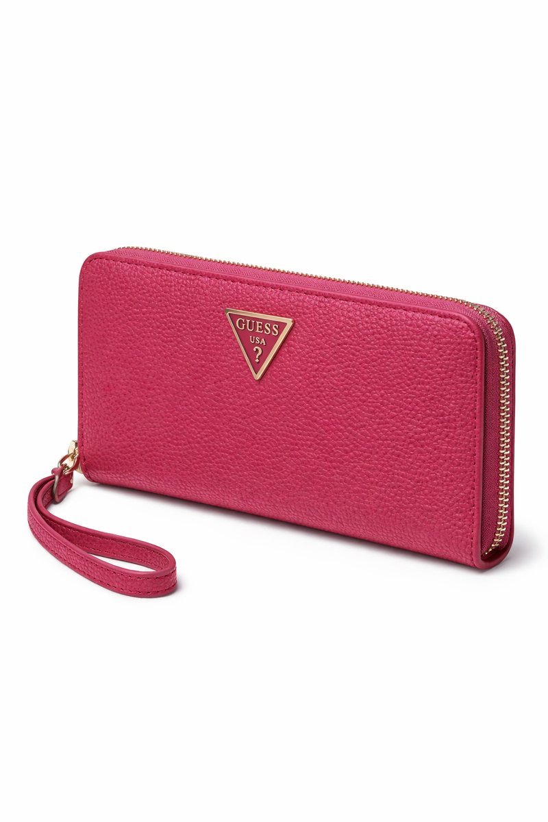 GUESS RÓŻOWY DAMSKI PORTFEL Z ZŁOTYM LOGO I SUWAKIEM 21 x 10 x 2 1I4A