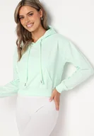 Bluzy damskie - Miętowa Bluza z Dodatkiem Bawełny z Kapturem Wykończona Ściągaczami Evista - Born2be - miniaturka - grafika 1
