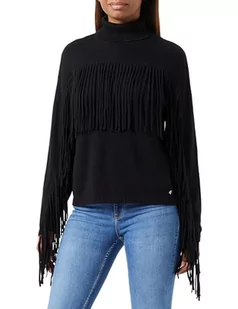 Replay Damski sweter z golfem z frędzlami, 098 BLACK, M - Swetry damskie - miniaturka - grafika 1