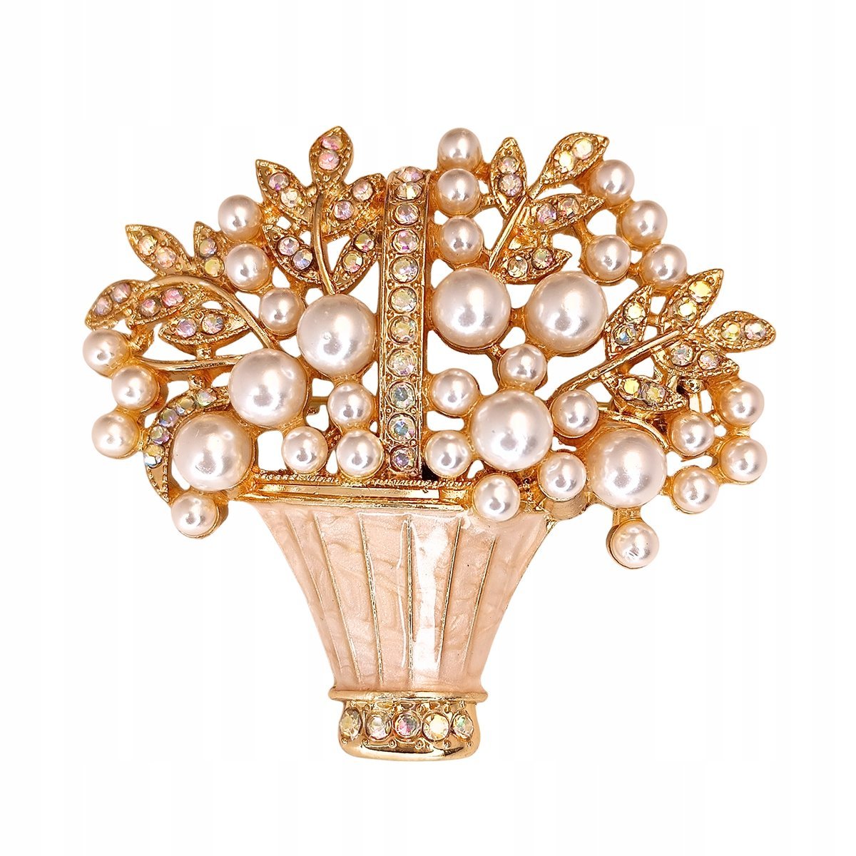 Broszka z cyrkoniami Perły Bukiet Kwiaty Złota Elegancka Duża Ozdoba