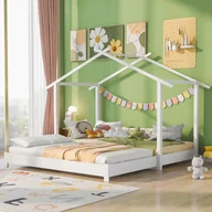 Łóżka dla dzieci i młodzieży - Łóżko Flieks z litego drewna Rozkładane łóżko dziecięce Łóżko domowe Łóżko pojedyncze 90x190cm/180x190cm, łóżko dziecięce ze stelażem listwowym Łóżko piętrowe Łóżko podwójne, białe - miniaturka - grafika 1