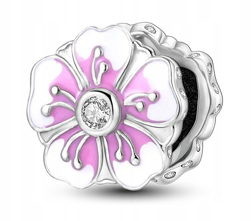Koralik,Charms Do Bransoletki Modułowej Ze Srebra 925 Kwiatek Z Cyrkoniami
