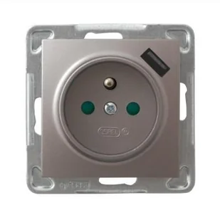 Gniazdo pojedyncze Ospel Impresja GP-1YZPUSB/m/23 z uziemieniem z przesłonami z ładowarką USB 2,1A tytanowe - Gniazdka elektryczne - miniaturka - grafika 1