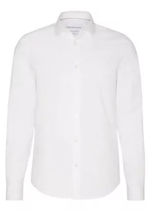 Calvin Klein Jeans Męska koszula z logo Ck Chest Slim Stretch, Bright White, XXL - Koszule męskie - miniaturka - grafika 1