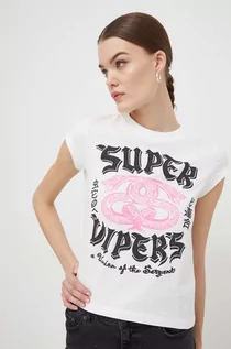 Koszulki sportowe damskie - Superdry t-shirt bawełniany damski kolor beżowy - grafika 1