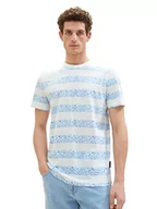Koszulki męskie - TOM TAILOR Męski T-shirt z wzorem Paisley, 32028 - White Blue Big Paisley Stripe, S - miniaturka - grafika 1