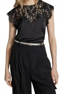 GUESS CZARNA BLUZKA Z KORONKĄ I KRÓTKIM RĘKAWEM M GMB - Bluzki damskie - miniaturka - grafika 1