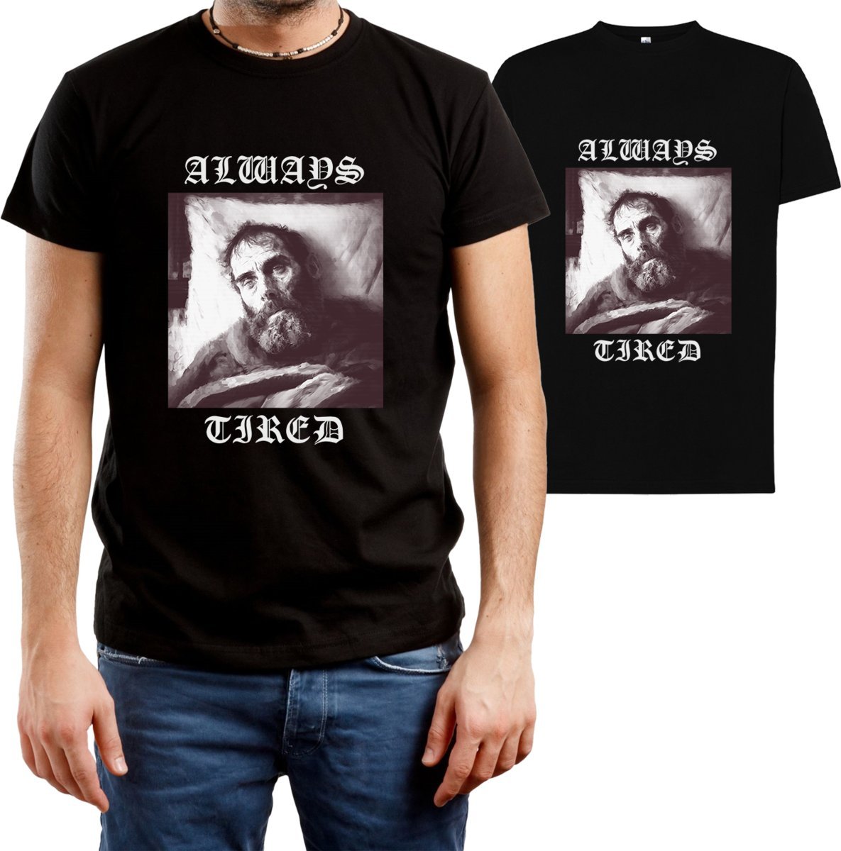 T-Shirt Męski Art Dystans Humor Leniwy Śmieszna Koszulka Czarna R-Xl A340