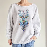 Bluzy damskie - Jeleń boho nordycki Szara bluza cięta - miniaturka - grafika 1