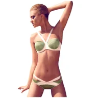 Stroje kąpielowe - STRÓJ KĄPIELOWY ZIELONY PASKI KOSTIUM DWUCZĘŚCIOWY NA BASEN PLAŻĘ BIKINI S - miniaturka - grafika 1