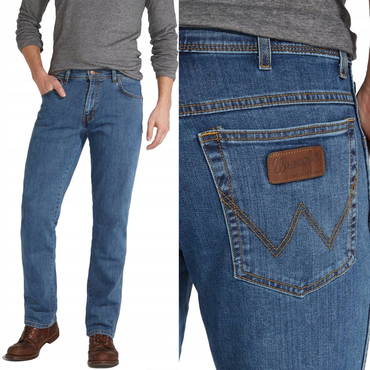 Wrangler TEXAS Stonewash DżINS klasyczne proste spodnie jeansowe W33 L34