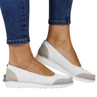 Półbuty damskie - BALERINY SPORTOWE PÓŁBUTY SKÓRZANE NA KOTURNIE FILIPPO 4524 BIAŁO SZARE - miniaturka - grafika 1