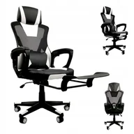 Fotele gamingowe - FOTEL GAMINGOWY DLA GRACZA BIUROWY KOMPUTEROWY OBROTOWY + PODNÓŻEK KG100 BIAŁO-CZARNY - miniaturka - grafika 1