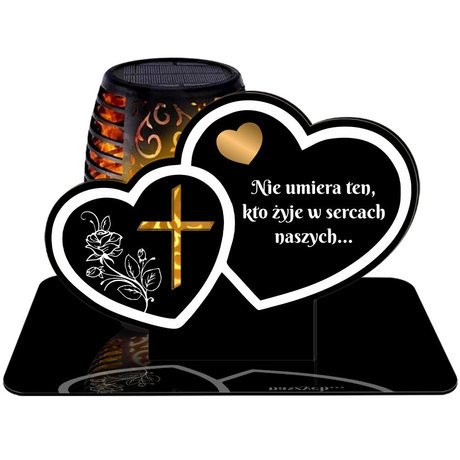 ZNICZ SOLARNY LED WIECZNY PODSTAWKA NA CMENTARZ GRÓB Serce EFEKT PŁOMIENIA