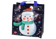 Opakowania i torebki na prezenty - Torba Prezentowa w Ciemnym Kolorze Motyw Bałwana 23cm x 21,5cm x 11cm - miniaturka - grafika 1