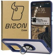Etui i futerały do telefonów - Bizon Etui z uchwytem na palec Case Hybrid Ring do Motorola Edge 50 Ultra, przydymione z granatową ramką - miniaturka - grafika 1