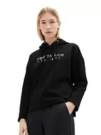 Bluzy damskie - TOM TAILOR Damska bluza z kapturem z napisem, 14482-Deep Black, XL - miniaturka - grafika 1