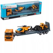 Samochody i pojazdy dla dzieci - LAWETA METALOWA Z DWOMA POJAZDAMI DO ZABAWY POMARAŃCZOWE TRUCK AUTO - miniaturka - grafika 1