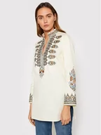 Bluzki damskie - Tory Burch Tunika Embroidered 87518 Beżowy Relaxed Fit - miniaturka - grafika 1