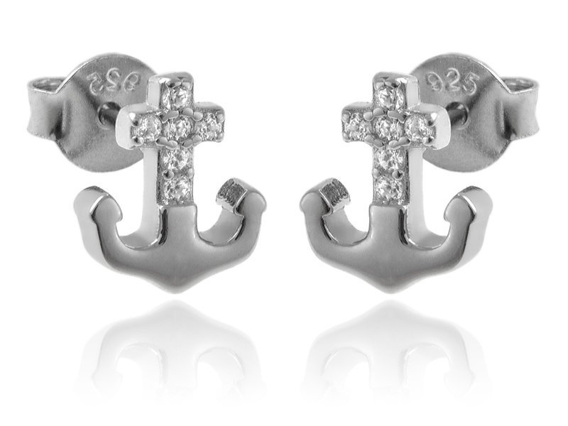 Kolczyki srebrne Kotwice z cyrkoniami k3475 - 1,4 g.