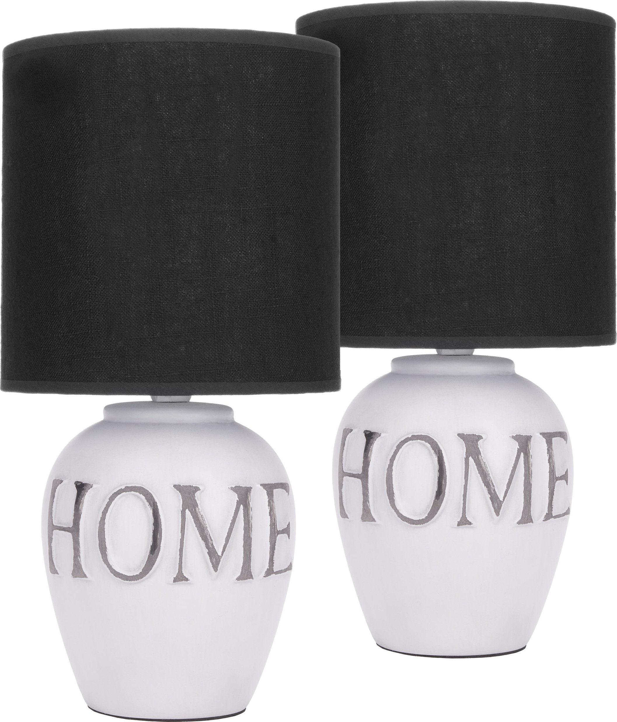 BRUBAKER zestaw 2 lamp stołowych lub nocnych Home - Lampy stołowe z ceramiczną podstawą i kloszem z tkaniny - 32,5 cm wysokości, biało-szary