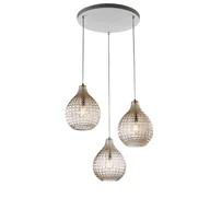 Lampy sufitowe - Lampa wisząca Diamante z białego żelaza i chromowanej ramy, regulowane kable, bursztynowe klosze z dmuchanego szkła z efektem kryształu, 3 światła - miniaturka - grafika 1