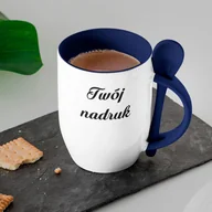 Kubki - Kubek z łyżeczką z Twoim nadrukiem - granatowe wnętrze, uszko i łyżeczka - miniaturka - grafika 1