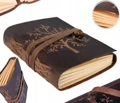 Notesy i bloczki - NOTES ZESZYT W LINIE SKÓRZANY VINTAGE SKÓRA BAWOLA WYTŁOCZONE DRZEWO 20x15 - miniaturka - grafika 1