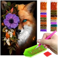 Zabawki kreatywne - Haft Diamentowy ARTULIO, Obraz DIY 5D, Diamond Painting, Mozaika Diamentowa 40X60cm (Młody lisek z kwiatem) + Zestaw Akcesoriów - miniaturka - grafika 1