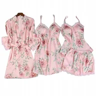 Bielizna nocna - Komplet szlafrok damski koszulka piżama dwuczęściowa - M - miniaturka - grafika 1