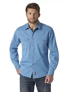 Koszule męskie - Wrangler Męska koszula z długim rękawem w stylu retro z dwiema kieszeniami, Jasnoniebieski, 3XL Długi - grafika 1