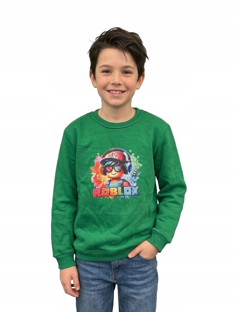 ZIELONA BLUZA CHŁOPIĘCA Z NADRUKIEM ROBLOX DŁUGI RĘKAW 134CM OPA